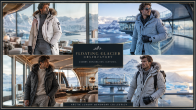 Men Luxury Floating Glacier Observatory Outfit | Ice Explorer Fashion That Looks Powerful & Effortlessly Sophisticated