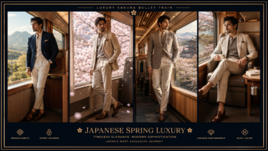 Men Luxury Sakura Bullet Train Outfit | Japanese Modern Heritage Fashion That Looks Refined & Effortlessly Elite
