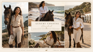 Women Luxury Coastal Horseback Outfit Equestrian Beach Fashion That Looks Elegant & Effortlessly Rich