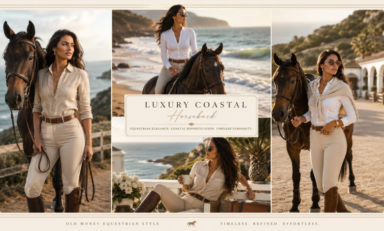 Women Luxury Coastal Horseback Outfit Equestrian Beach Fashion That Looks Elegant & Effortlessly Rich