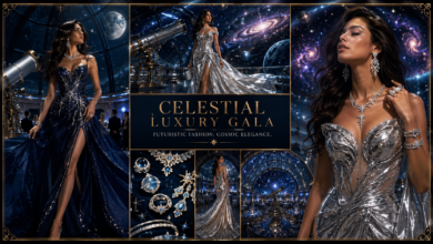 Women Luxury Space Observatory Gala Outfit Cosmic Elegance Fashion That Looks Futuristic & Effortlessly Glamorous